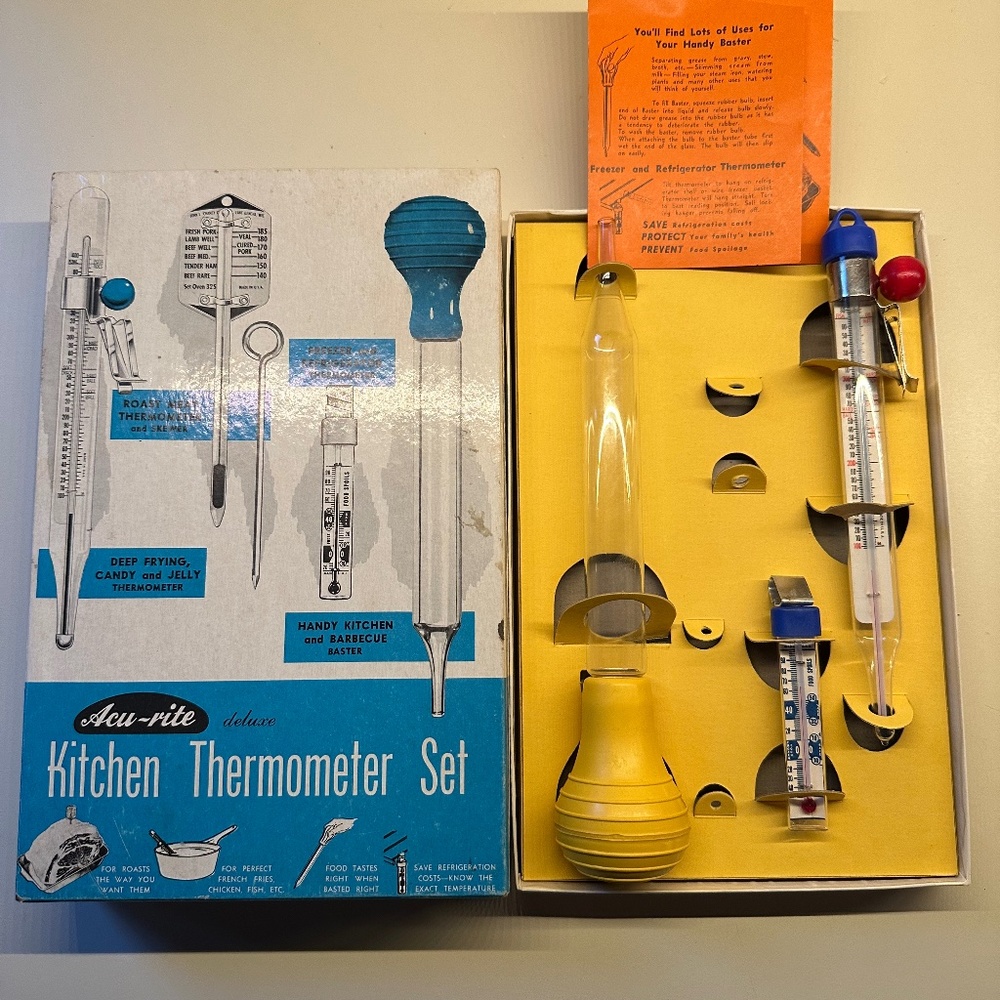 Vintage Acu-rite deluxe Kitchen Thermometer Set in box